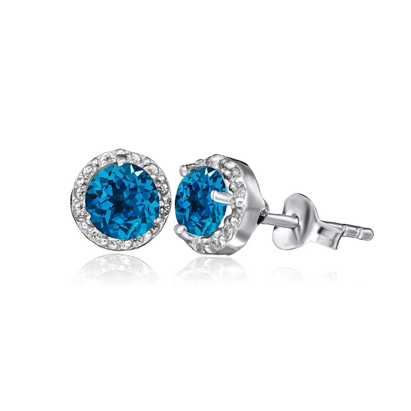London Blue Topaz Halo Stud Earrings